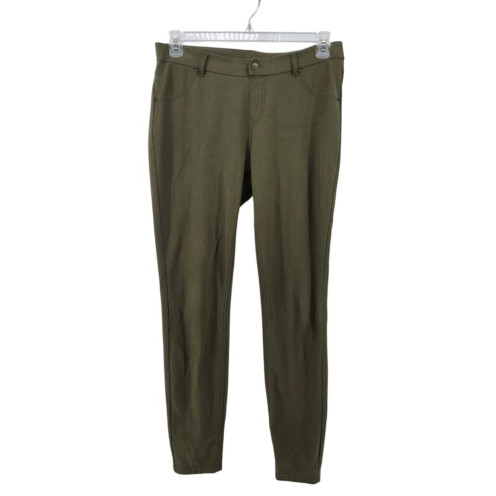 HUE Essential Denim Womens Large Olive Green Skinny Jeggings Ankle Comfort